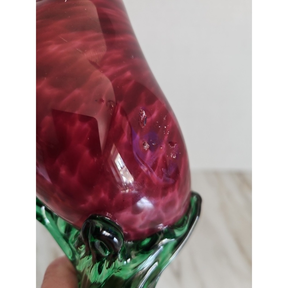 ART GLASS‎ RED ROSE BUD GREEN Base GLASS FLOWER - Picture 9 of 11